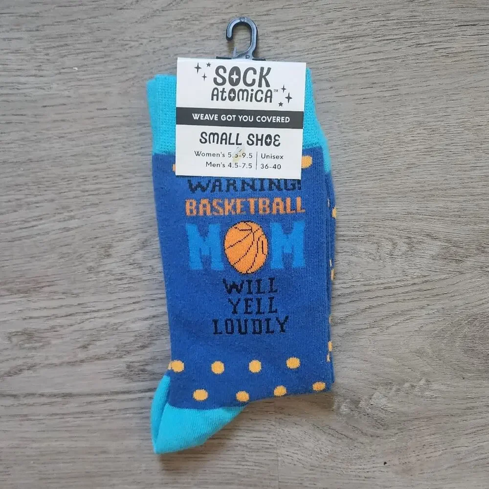 NWT Sock Atomica Women's 'Warning: Basketball Mom Will Yell Loudly' Crew Socks
